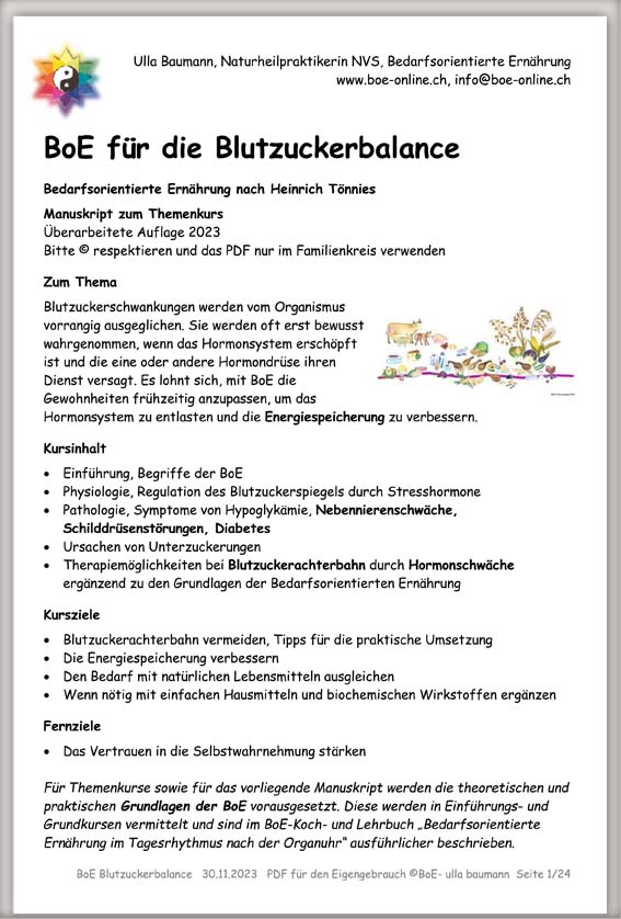 Manuskript BoE für die Blutzuckerbalance