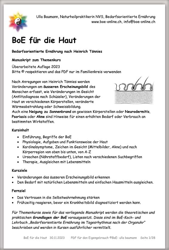 Manuskript BoE für die Haut
